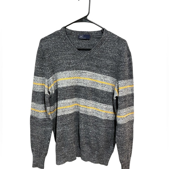 GAP V-Neck Sweater in Gray and Yellow Stripes - Picture 1 of 7